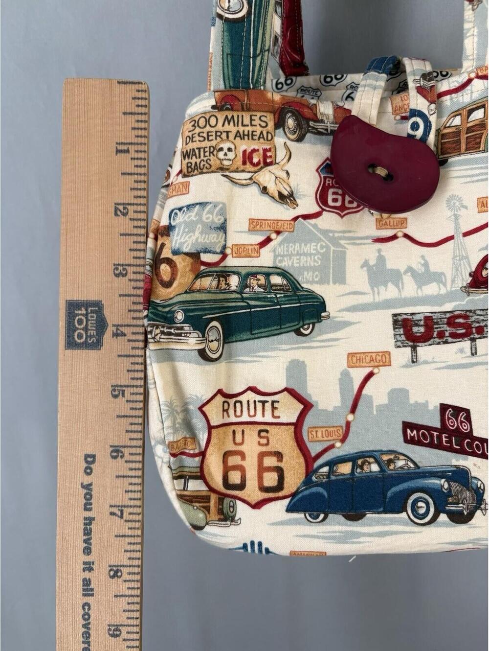 Handmade Route 66 Tote Bag Retro Vintage Car Americana Travel Shoulder Purse - Picture 3 of 9